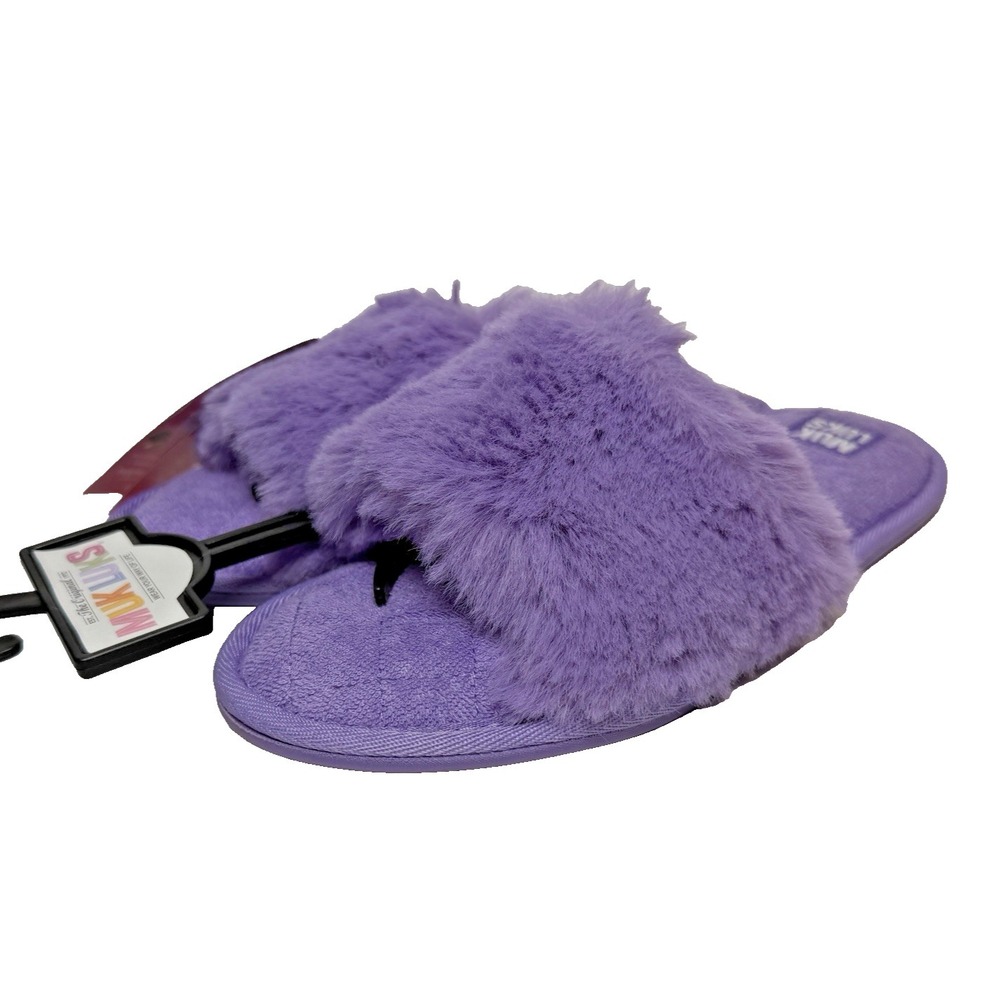 Muk Luks Sariah Slippers Womens Size Small 5-6 Purple Faux Fur Memory Foam NEW